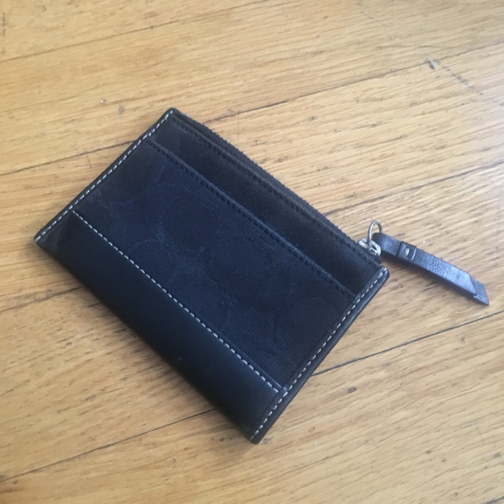 Mini signature black Coach zip coin wallet